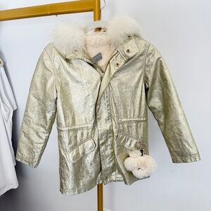 Yves Solomon Girls Gold Metallic Winter Coat Jacket Removable Lining & Hood